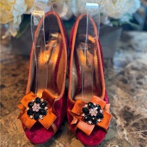 Poetic license red velvet peep toe pumps size 7.5